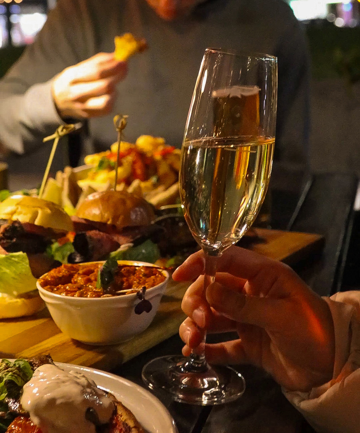 Food and wine on the table at Goat House